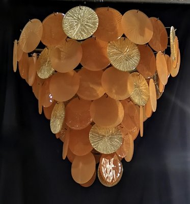 Mid-Century Murano Round Orange and Gold Art Glass Chandeliers, 1970s-UH-1309538