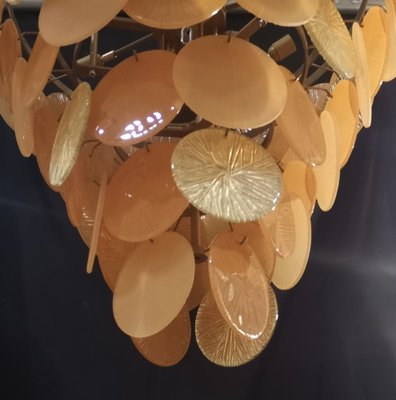 Mid-Century Murano Round Orange and Gold Art Glass Chandeliers, 1970s-UH-1309538