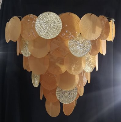 Mid-Century Murano Round Orange and Gold Art Glass Chandeliers, 1970s-UH-1309538