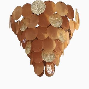 Mid-Century Murano Round Orange and Gold Art Glass Chandeliers, 1970s-UH-1309538