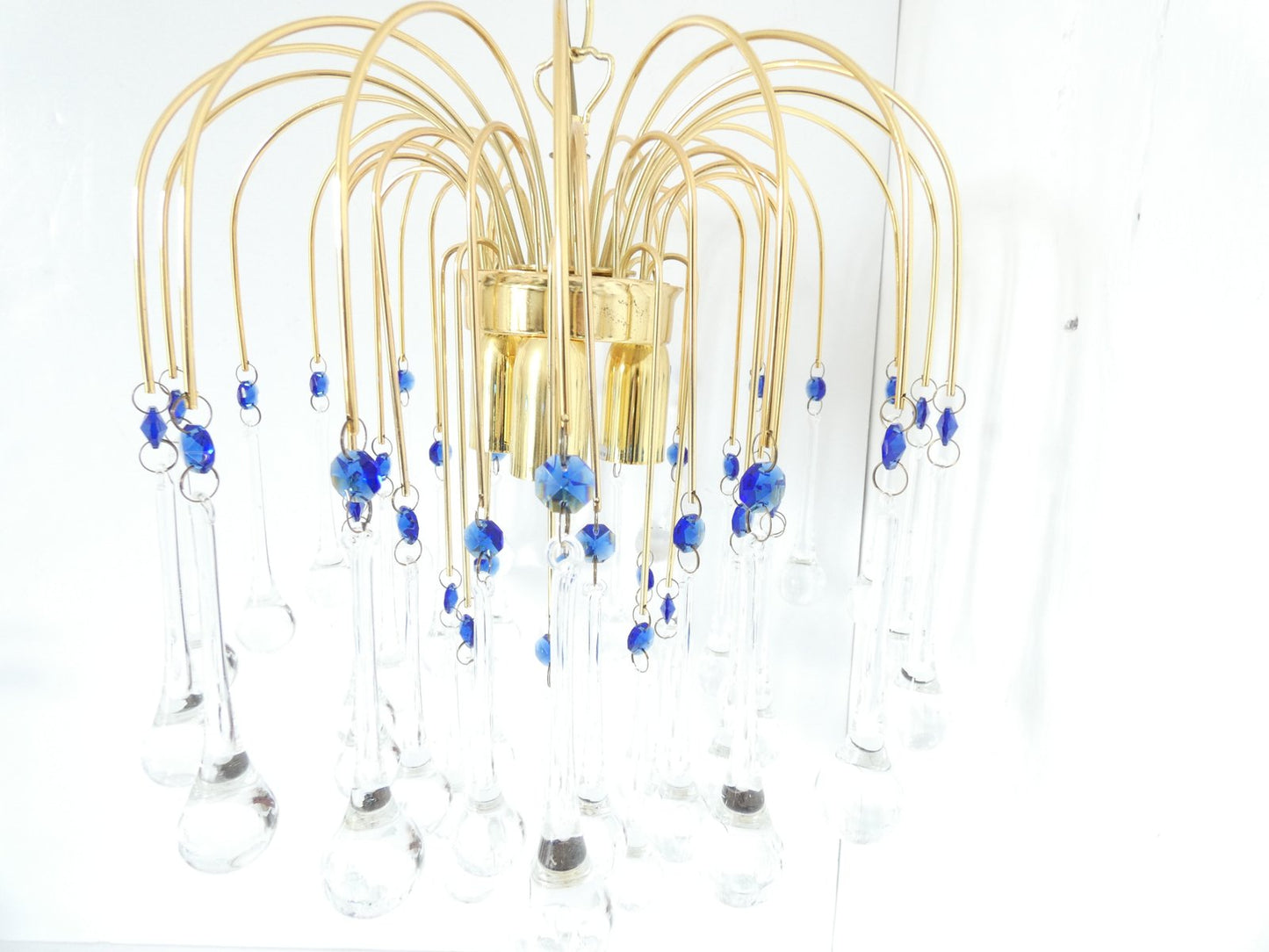 Mid-Century Murano Waterfall Chandelier in Brass and Glass