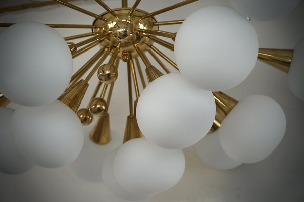 Mid-Century Murano White Art Glass and Brass Chandelier, 2000s-UH-1819493