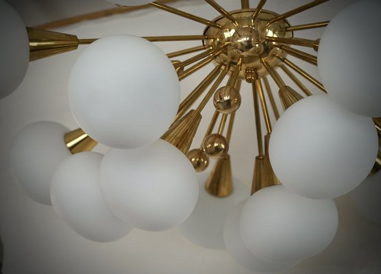 Mid-Century Murano White Art Glass and Brass Chandelier, 2000s-UH-1819493