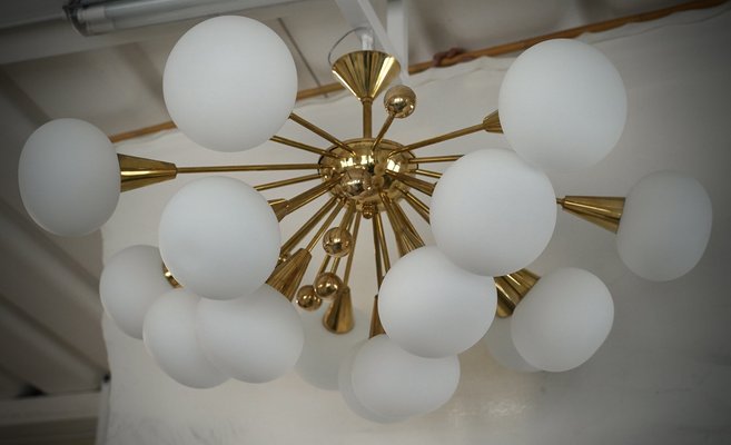 Mid-Century Murano White Art Glass and Brass Chandelier, 2000s-UH-1819493