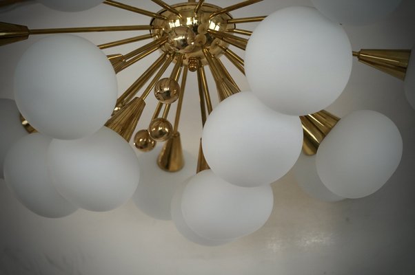 Mid-Century Murano White Art Glass and Brass Chandelier, 2000s-UH-1819493