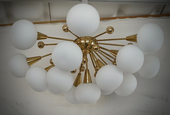 Mid-Century Murano White Art Glass and Brass Chandelier, 2000s-UH-1819493