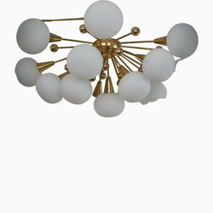 Mid-Century Murano White Art Glass and Brass Chandelier, 2000s-UH-1819493