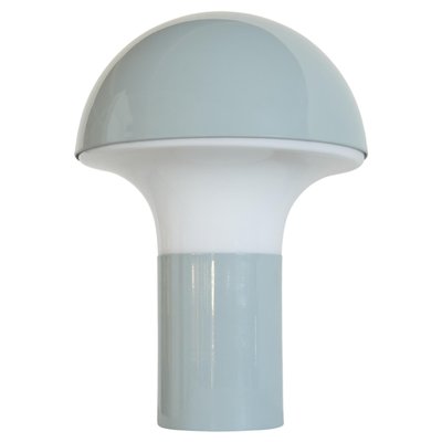 Mid-Century Mushroom Table Lamp in Light Blue Metal and Opaline Glass, 1950s-LPQ-1786150