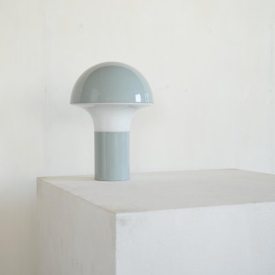 Mid-Century Mushroom Table Lamp in Light Blue Metal and Opaline Glass, 1950s-LPQ-1786150