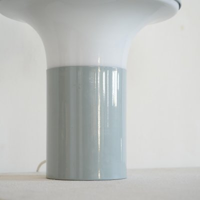 Mid-Century Mushroom Table Lamp in Light Blue Metal and Opaline Glass, 1950s-LPQ-1786150