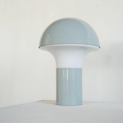 Mid-Century Mushroom Table Lamp in Light Blue Metal and Opaline Glass, 1950s-LPQ-1786150