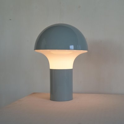 Mid-Century Mushroom Table Lamp in Light Blue Metal and Opaline Glass, 1950s-LPQ-1786150