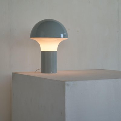 Mid-Century Mushroom Table Lamp in Light Blue Metal and Opaline Glass, 1950s-LPQ-1786150