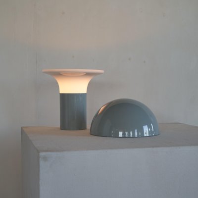 Mid-Century Mushroom Table Lamp in Light Blue Metal and Opaline Glass, 1950s-LPQ-1786150