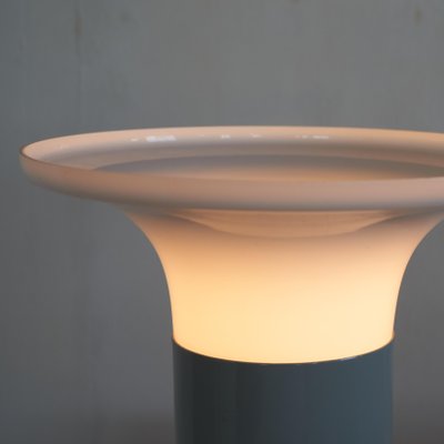 Mid-Century Mushroom Table Lamp in Light Blue Metal and Opaline Glass, 1950s-LPQ-1786150