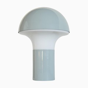 Mid-Century Mushroom Table Lamp in Light Blue Metal and Opaline Glass, 1950s-LPQ-1786150