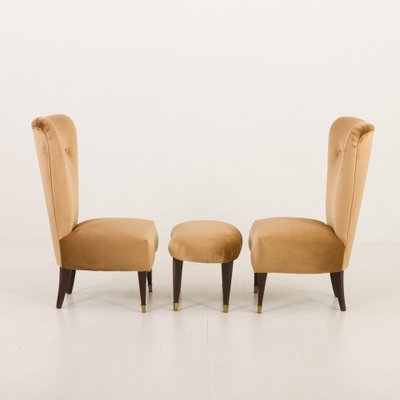 Mid-Century Neoclassical Italian Lounge Chairs in the style of Paolo Buffa, 1950s, Set of 3-UE-2036218