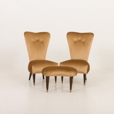 Mid-Century Neoclassical Italian Lounge Chairs in the style of Paolo Buffa, 1950s, Set of 3-UE-2036218