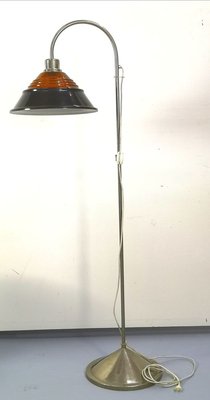 Mid-Century Nickel-Plated Floor Lamp with Amber Glass Top-UWE-764535