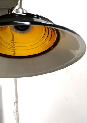 Mid-Century Nickel-Plated Floor Lamp with Amber Glass Top-UWE-764535