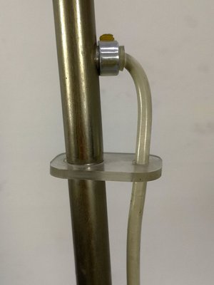 Mid-Century Nickel-Plated Floor Lamp with Amber Glass Top-UWE-764535