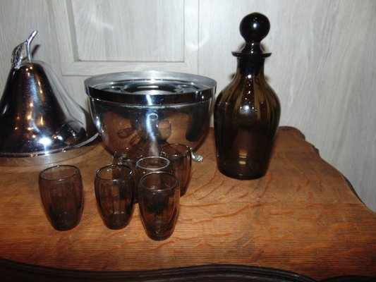 Mid-Century Nickel-Plated Glass Set, Set of 8-CAQ-590530