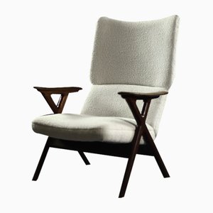 Mid-Century Norway Modern Teak & White Boucle Fabric High Lounge Chair, 1960s-ZAA-1706620