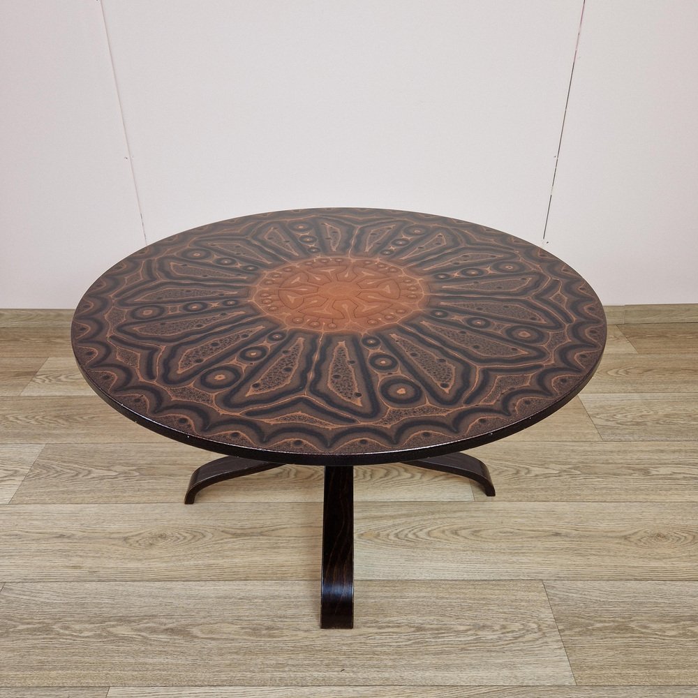 Mid-Century Norwegian Round Copper Coffee Table, 1960s