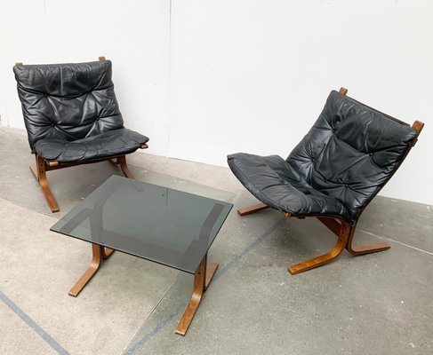 Mid-Century Norwegian Siesta Lounge Chairs and Glass Side Table Set by Ingmar Relling for Westnofa-UAH-1054420