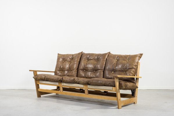 Mid-Century Oak 3-Seat Sculptural Sofa-KMC-604788