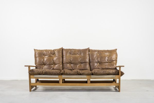 Mid-Century Oak 3-Seat Sculptural Sofa-KMC-604788