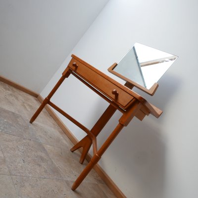 Mid-Century Oak and Ceramic Vanity Table by Guillerme et Chambron, France, 1960s-JRP-1065509