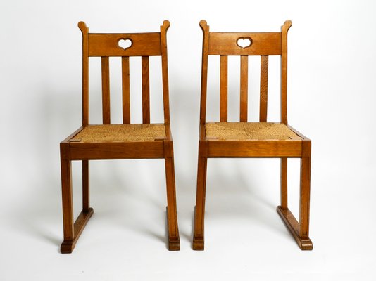 Mid-Century Oak Chairs with Skid Feet & Wicker Seats, Set of 2-RR-1363791