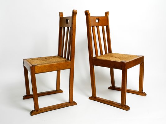 Mid-Century Oak Chairs with Skid Feet & Wicker Seats, Set of 2-RR-1363791