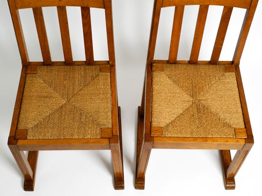 Mid-Century Oak Chairs with Skid Feet & Wicker Seats, Set of 2-RR-1363791