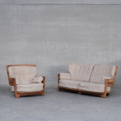 Mid-Century Oak Denis Armchair and Sofa Set by Guillerme Et Chambron, Set of 2-JRP-1116031