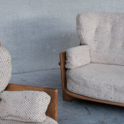 Mid-Century Oak Denis Armchair and Sofa Set by Guillerme Et Chambron, Set of 2-JRP-1116031