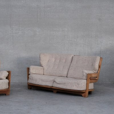 Mid-Century Oak Denis Armchair and Sofa Set by Guillerme Et Chambron, Set of 2-JRP-1116031