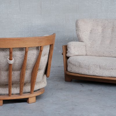 Mid-Century Oak Denis Armchair and Sofa Set by Guillerme Et Chambron, Set of 2-JRP-1116031