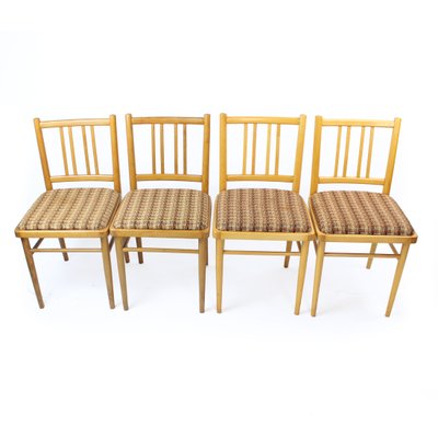 Mid-Century Oak & Fabric Dining Chairs from TON, Czechoslovakia, Set of 4-UL-1215375