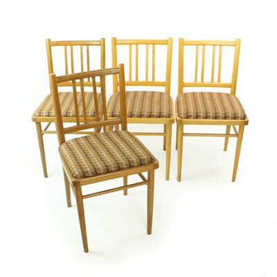 Mid-Century Oak & Fabric Dining Chairs from TON, Czechoslovakia, Set of 4-UL-1215375