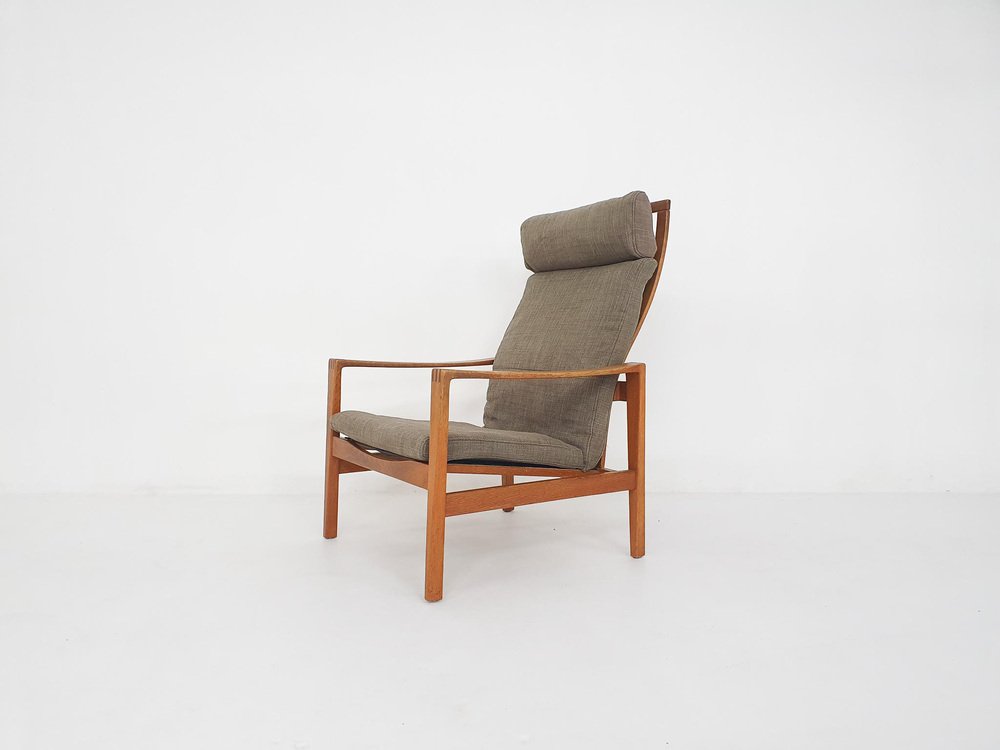 Mid-Century Oak High Back Lounge Chair attributed to Hartmut Lohmeyer for Wilkhahn, Germany, 1960s