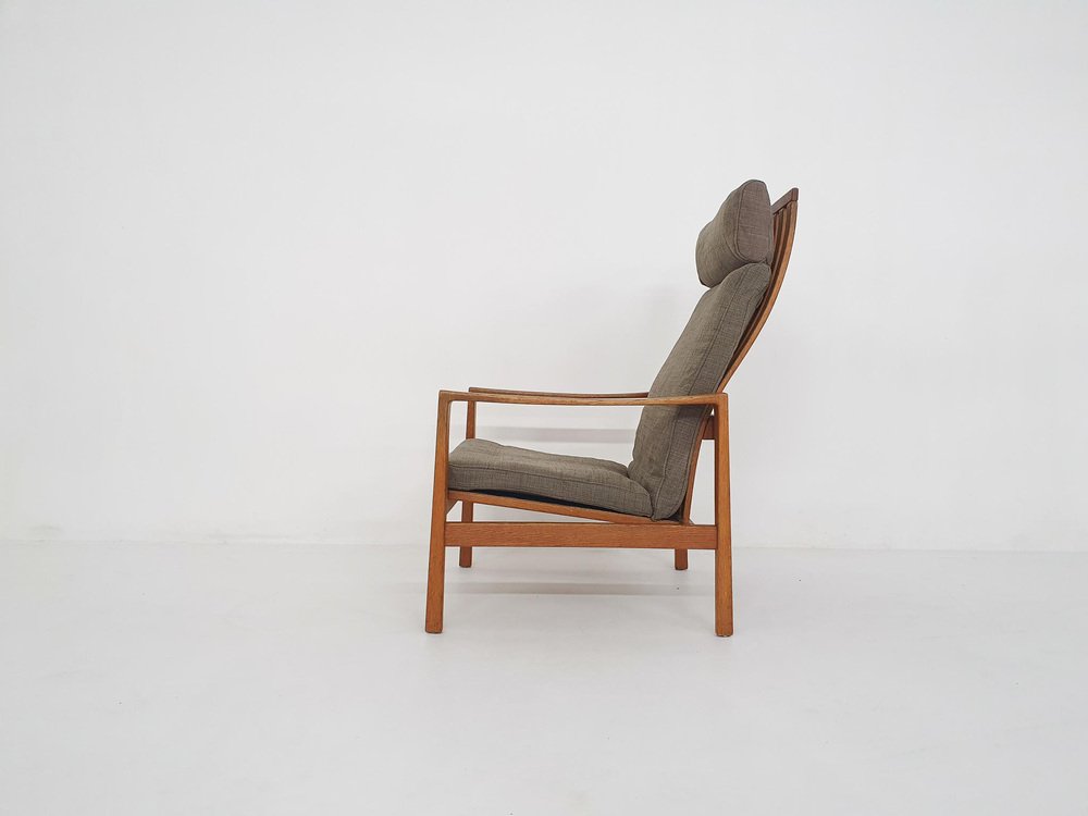 Mid-Century Oak High Back Lounge Chair attributed to Hartmut Lohmeyer for Wilkhahn, Germany, 1960s