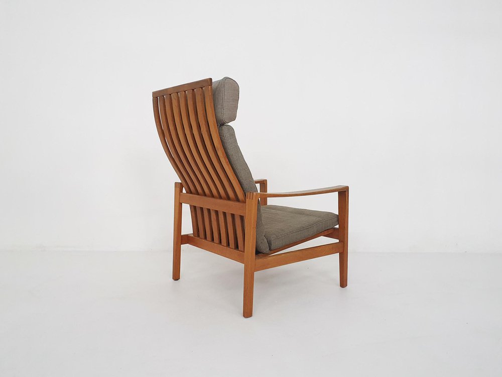 Mid-Century Oak High Back Lounge Chair attributed to Hartmut Lohmeyer for Wilkhahn, Germany, 1960s