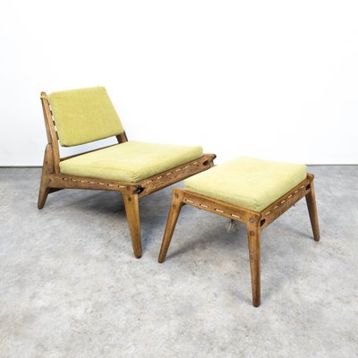 Mid-Century Oak Hunting Chair with Stool by Heinz Heger, 1950s, Set of 2-TLV-1822505