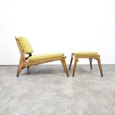 Mid-Century Oak Hunting Chair with Stool by Heinz Heger, 1950s, Set of 2-TLV-1822505