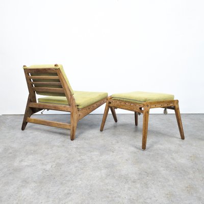 Mid-Century Oak Hunting Chair with Stool by Heinz Heger, 1950s, Set of 2-TLV-1822505