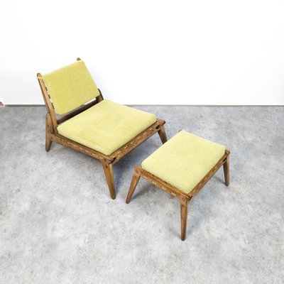 Mid-Century Oak Hunting Chair with Stool by Heinz Heger, 1950s, Set of 2-TLV-1822505