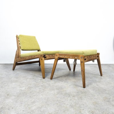 Mid-Century Oak Hunting Chair with Stool by Heinz Heger, 1950s, Set of 2-TLV-1822505