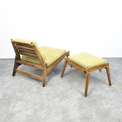 Mid-Century Oak Hunting Chair with Stool by Heinz Heger, 1950s, Set of 2-TLV-1822505